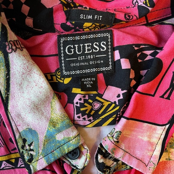 Guess Las Vegas Vintage Graphic Men's Button Down Short Sleeve Shirt, XL - Picture 3 of 12